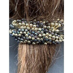 Vintage Blue and Gold Beaded Hair Barrett Length 4 Inches